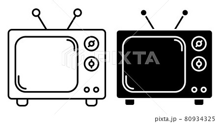 Linear icon. Old wooden TV with antenna. Vintage TV. World Television Day 21 November. Simple black and white vector isolated on white background 80934325