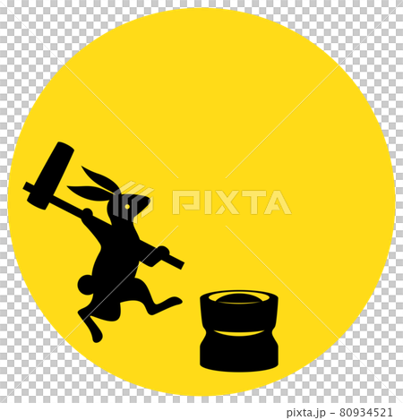 Rabbit silhouette frame with full moon and rice cake 80934521