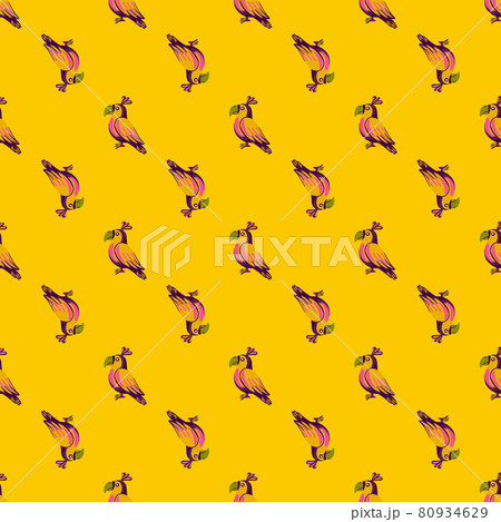 Pink colored parrot silhouettes seamless doodle pattern. Bright yellow background. Animal bird print. 80934629