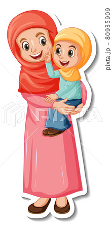 A sticker template with muslim people mother and daughter 80935909