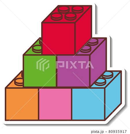 Sticker Design With Colourful Lego Block Isolatedのイラスト素材