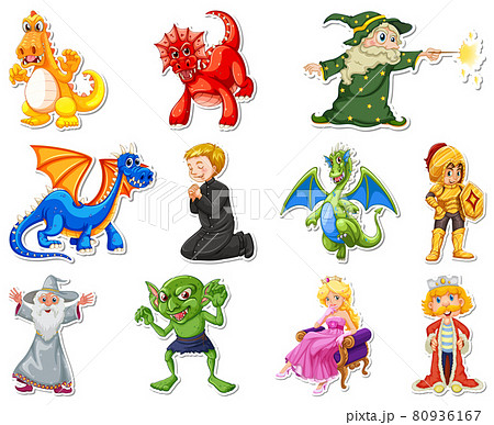 Sticker set with different fairytale cartoon characters 80936167