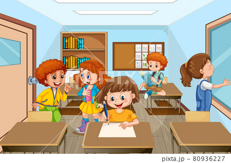 Scene with many kids studying in the classroom 80936227