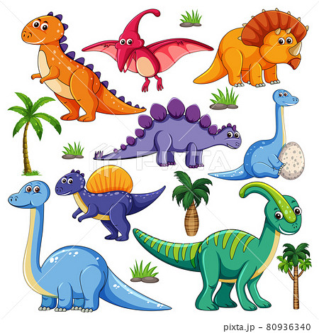 Set of isolated various dinosaurs cartoon character on white background Set of isolated various dinosaurs cartoon character on white background 80936340
