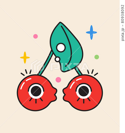 Crazy cherries sticker vector. Abstract comic character in trendy hand drawn style Crazy cherries sticker vector. Abstract comic character in trendy hand drawn style 80938092