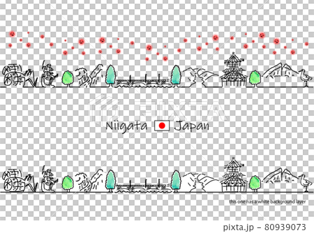 A simple line drawing set of the cityscape of sightseeing spots in Niigata prefecture and the new coronavirus A simple line drawing set of the cityscape of sightseeing spots in Niigata prefecture and the new coronavirus 80939073
