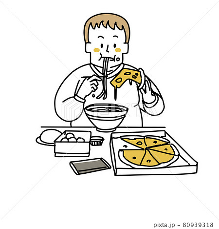 高カロリーなものを暴食する男性 高カロリーなものを暴食する男性 80939318