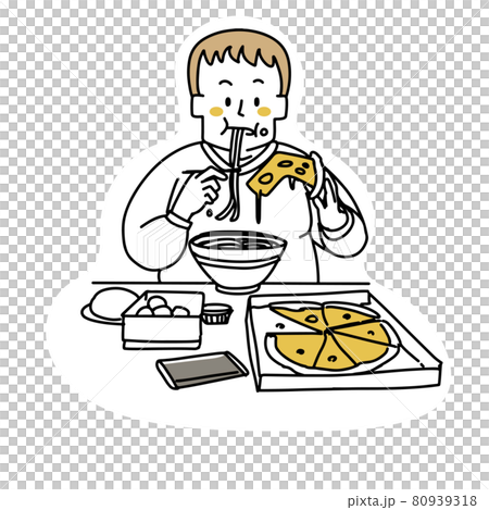 高カロリーなものを暴食する男性 高カロリーなものを暴食する男性 80939318