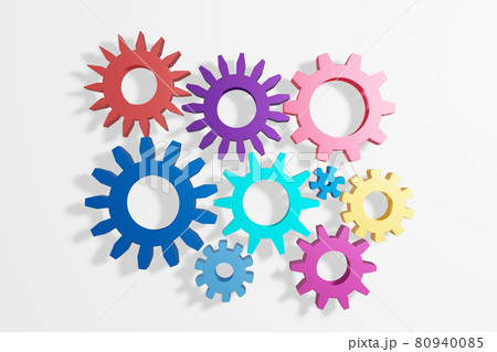 Colorful Cogwheels industrial parts and equipment. 3D illustration. 80940085