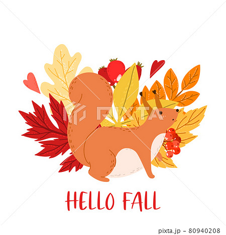 Premade design with squirrel and autumn leaves 80940208