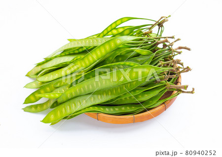 Young fruit of Leucaena leucocepphala on white background. 80940252