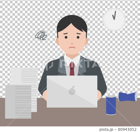 残業をするビジネスマンのイラストのイラスト素材