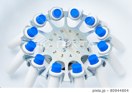 Platelet-Rich plasma preparation. Tubes with blood in Centrifuge. Platelet-Rich plasma preparation. Tubes with blood in Centrifuge. 80944804