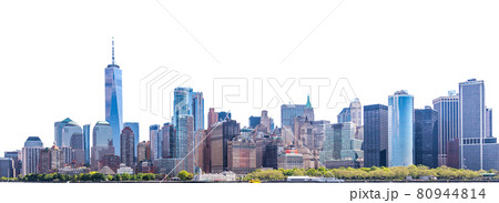 Skyline panorama of downtown Financial District and the Lower Manhattan in New York City, USA 80944814