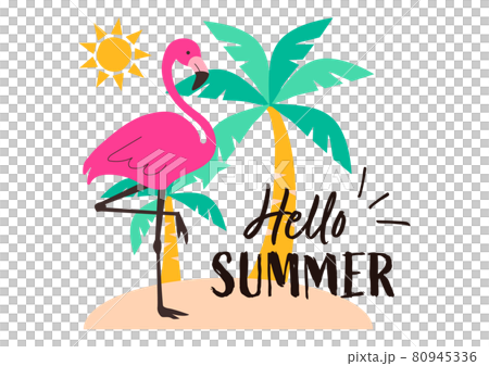 棕櫚樹和粉紅色火烈鳥的夏季圖像插圖 80945336