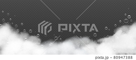 Realistic background with bath soap foam and bubble. Soapy water froth. Shampoo, laundry detergent or hygiene product sud 3d vector closeup Realistic background with bath soap foam and bubble. Soapy water froth. Shampoo, laundry detergent or hygiene product sud 3d vector closeup 80947388