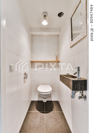 Interior of small clean washroom in miniature style Interior of small clean washroom in miniature style 80947464