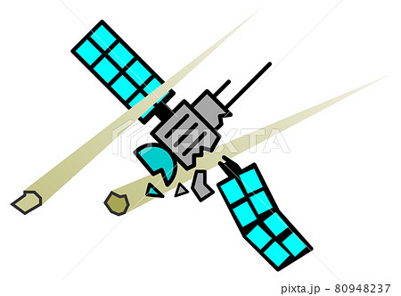 隕石との衝突で破損する人工衛星のイラストのイラスト素材