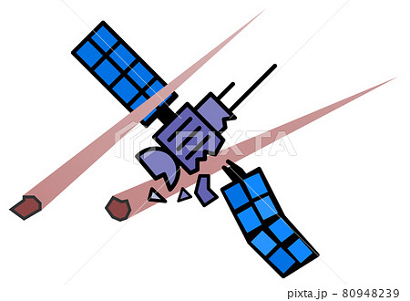 隕石との衝突で破損する人工衛星のイラストのイラスト素材