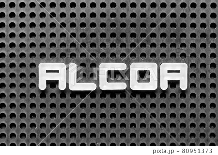 White alphabet letter in word ALCOA (Abbreviation of Attributable, Legible, Contemporaneous, Original and Accurate) on black pegboard background 80951373
