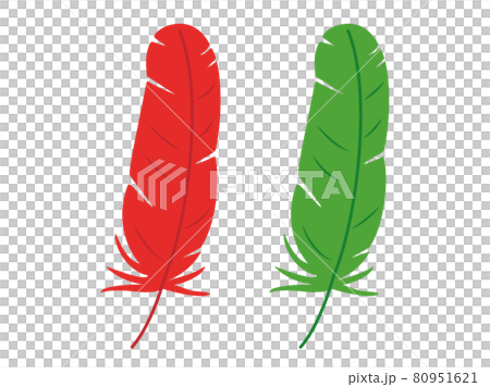 赤い羽根と緑の羽のイラストのセット 80951621