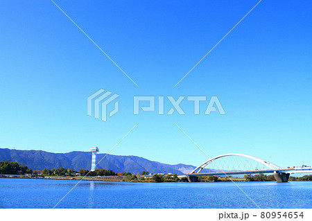 岐阜県海津市、長良川と水の緑の舘・展望タワー周辺の風景 岐阜県海津市、長良川と水の緑の舘・展望タワー周辺の風景 80954654