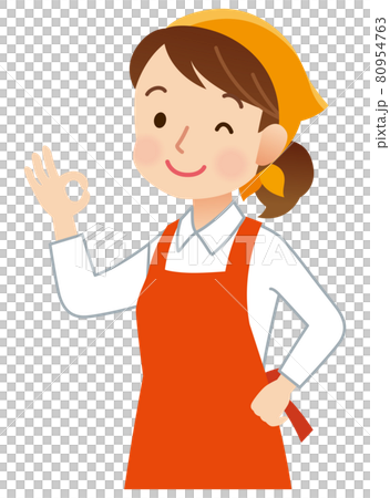 エプロンをつけた女性　店員　表情ポーズ 80954763