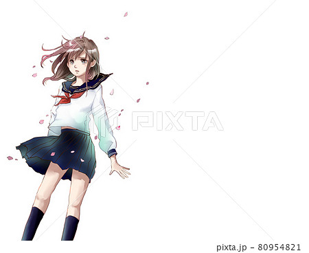 セーラー服の女の子イラスト 右スペース有版 80954821