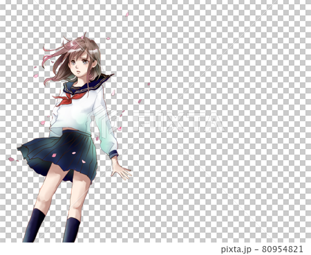 セーラー服の女の子イラスト 右スペース有版 80954821
