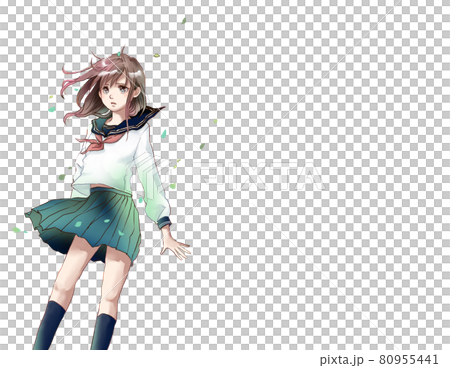 Girl illustration in sailor suit Wakaba and right space version Girl illustration in sailor suit Wakaba and right space version 80955441