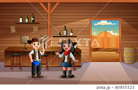 Western saloon with cowboy and cowgirl illustration Western saloon with cowboy and cowgirl illustration 80955523