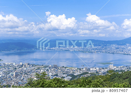 【長野県諏訪市】諏訪湖の俯瞰画像。 80957407