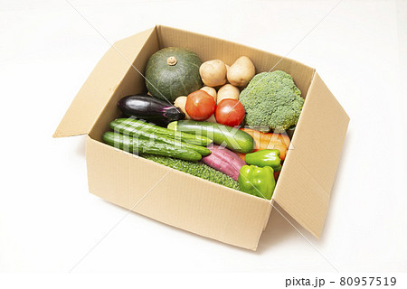 段ボール箱いっぱいの野菜 80957519