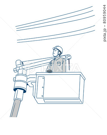 外線工事 クレーン 電気工事士 作業着を着た男性 イラスト素材のイラスト素材