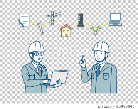 インターネット開通工事　説明　予定　電気工事士　作業着を着た男性　イラスト素材 80959045