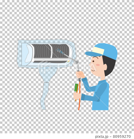 Man cleaning the air conditioner Man cleaning the air conditioner 80959270