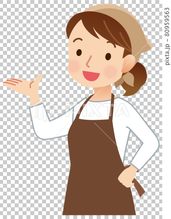 エプロンをつけた女性 店員 表情ポーズ エプロンをつけた女性 店員 表情ポーズ 80959563