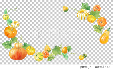 Halloween, Thanksgiving Day toy pumpkin decorative frame. Watercolor illustration trace vector. 80961448