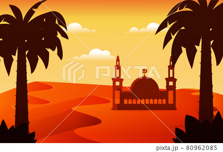 Mosque Arabic Desert Muslim Eid Mubarak Islamic Culture Illustration 80962085