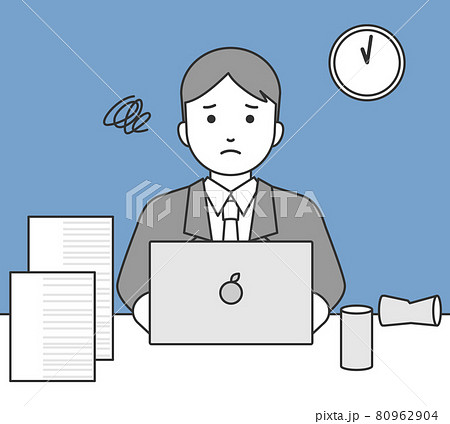 残業するビジネスマンの線画イラストのイラスト素材 残業するビジネスマンの線画イラストのイラスト素材