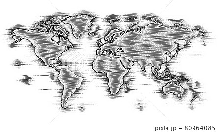 World Map Drawing Old Woodcut Engraved Style 80964085