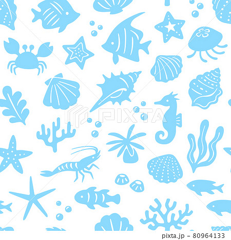 海の生き物のシルエットパターンのイラスト素材
