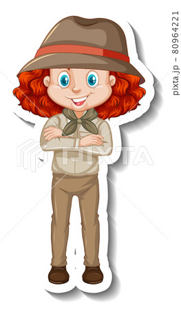 Girl in safari outfit cartoon character sticker Girl in safari outfit cartoon character sticker 80964221