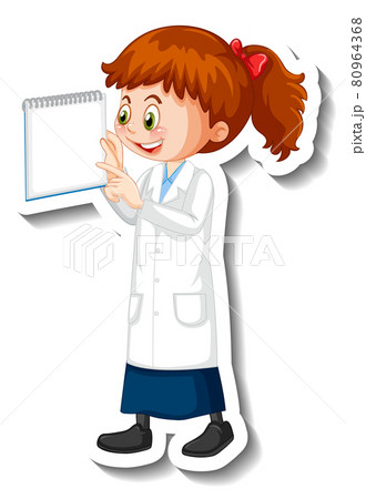 Scientist girl cartoon character with science experiment object 80964368