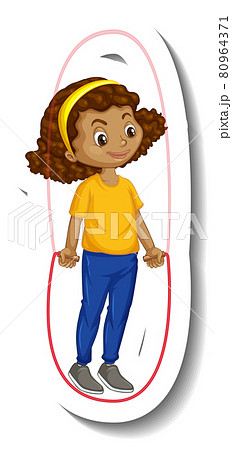 A girl jumping rope cartoon character sticker A girl jumping rope cartoon character sticker 80964371