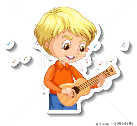 Sticker design with a boy playing ukulele Sticker design with a boy playing ukulele 80964398
