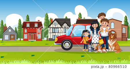Street outdoor scene with happy family 80966510