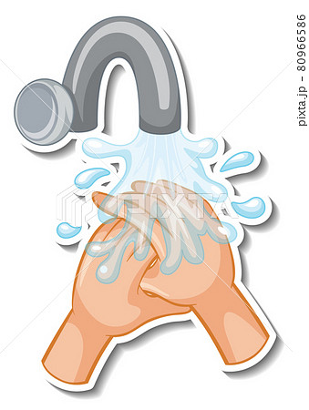 A sticker template of hands with water tap isolated 80966586