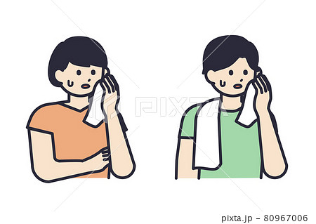 汗を拭う男性と女性のイラスト素材 汗を拭う男性と女性のイラスト素材 80967006