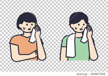 汗を拭う男性と女性のイラスト素材 汗を拭う男性と女性のイラスト素材 80967006